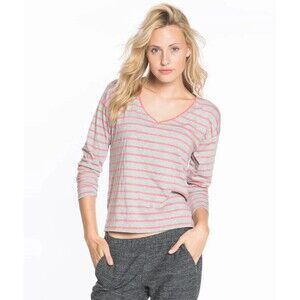MARINE LAYER Martha V-Neck Long Sleeve Striped Grey Red Women’s Size M Supima